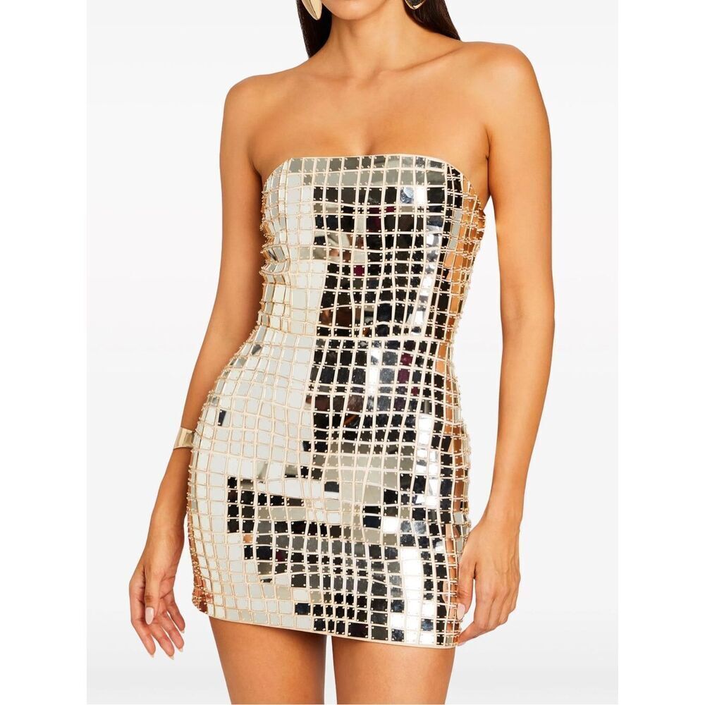 Retrofete Kaleido Womens Embellished Strapless Mini Dress Gold Size Medium - Picture 14 of 15